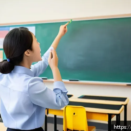 Home 30 교사 취업을 위한 추천 학위 - A professional classroom scene featuring a confident female teacher in her 30s wearing modest profes...