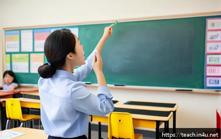 교사 취업을 위한 추천 학위 - A professional classroom scene featuring a confident female teacher in her 30s wearing modest profes...
